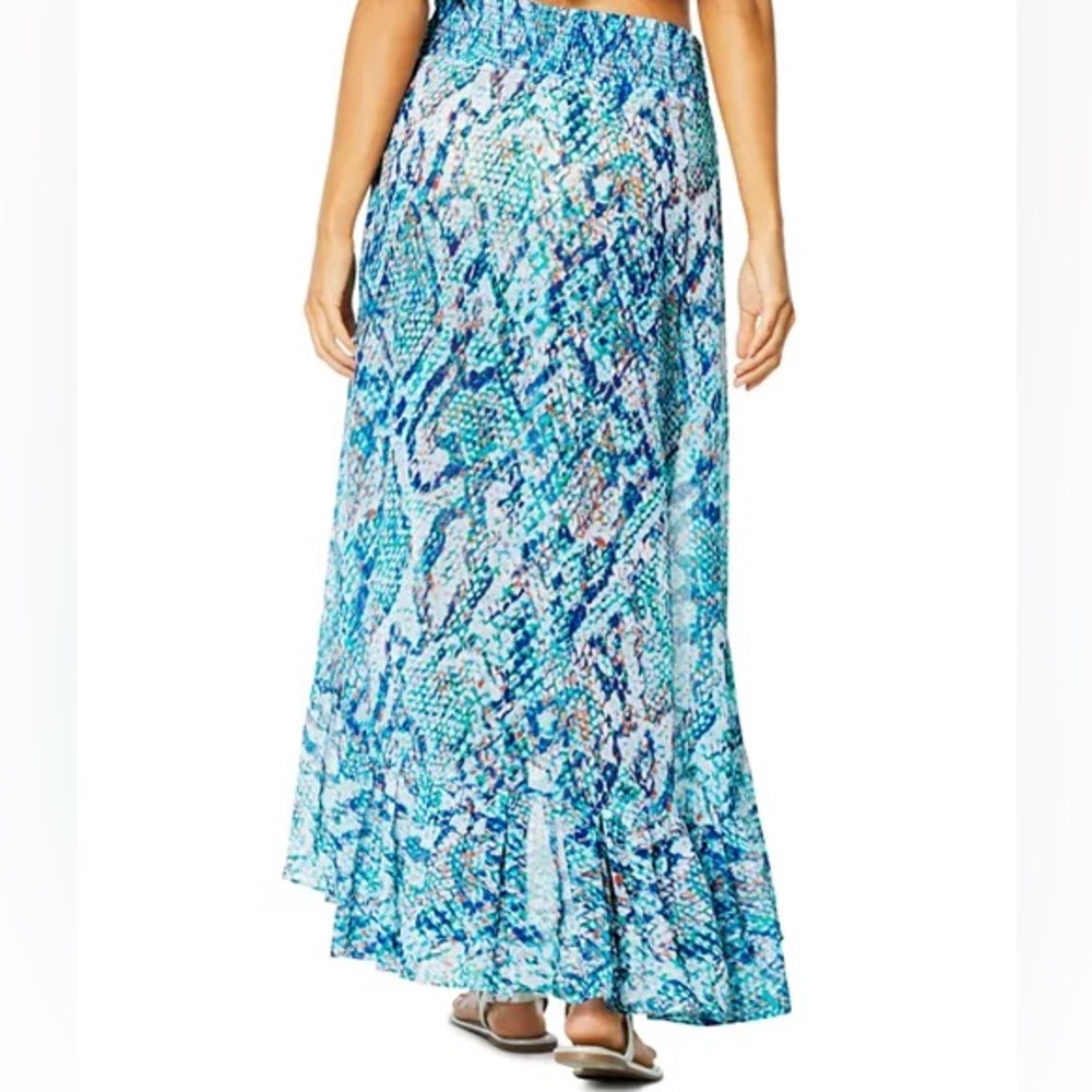 Ramy Brook Blue Multi Snake Print Faux Wrap Ruffle Swim Cover Up Maxi Skirt S - Picture 2 of 9